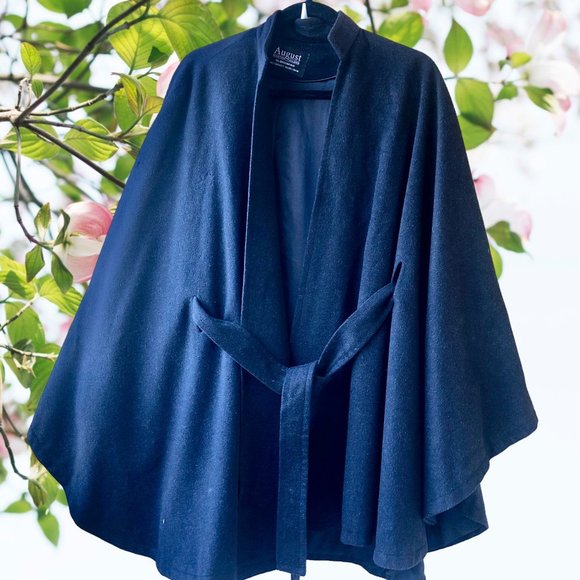 Vintage August Custom Tailors Hong Kong Black Cashmere Blend Silk Lined Cape OS - Picture 4 of 10